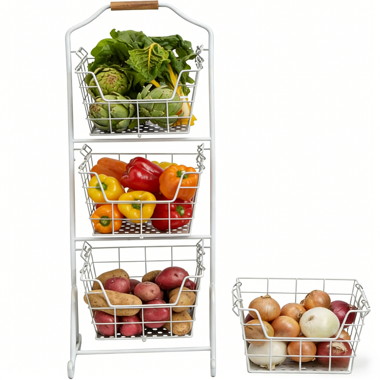 Adjustable Tiered Wire Storage Cart with Removable Baskets