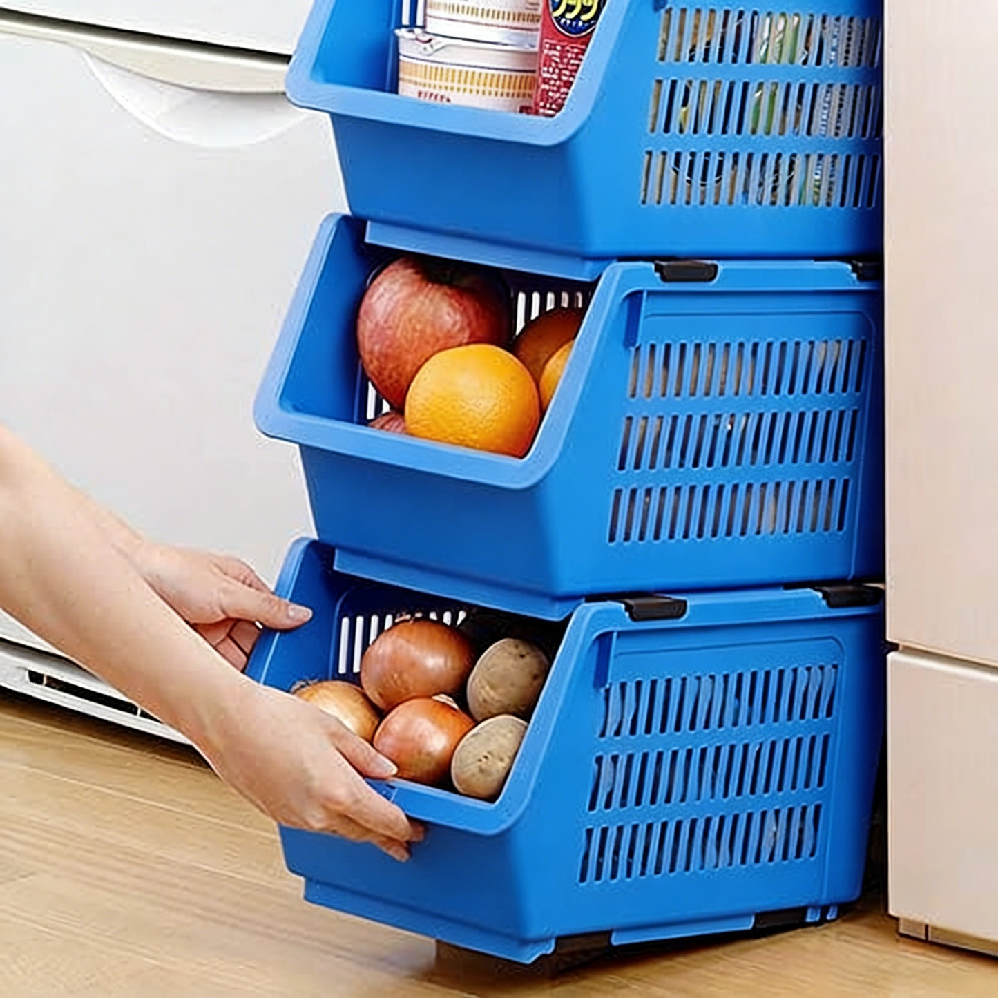 Stackable Plastic Storage Basket for Kitchen & Pantry