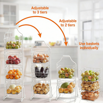 Adjustable Tiered Wire Storage Cart with Removable Baskets